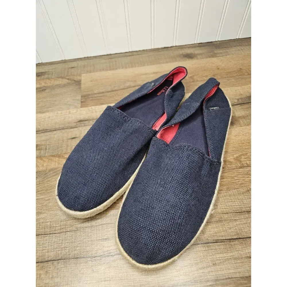L.L Bean Women's Espadrilles Blue Canvas Slip-on Flats Size 11 Hemp Rope New